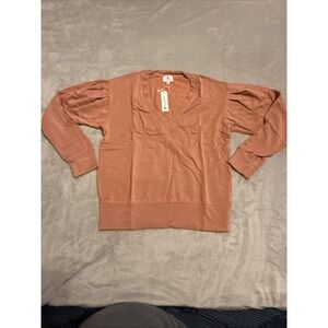 NWT Anthropologie SUNDRY Pleated Sleeve Sweatshirt Muted Coral Size Small Cozy